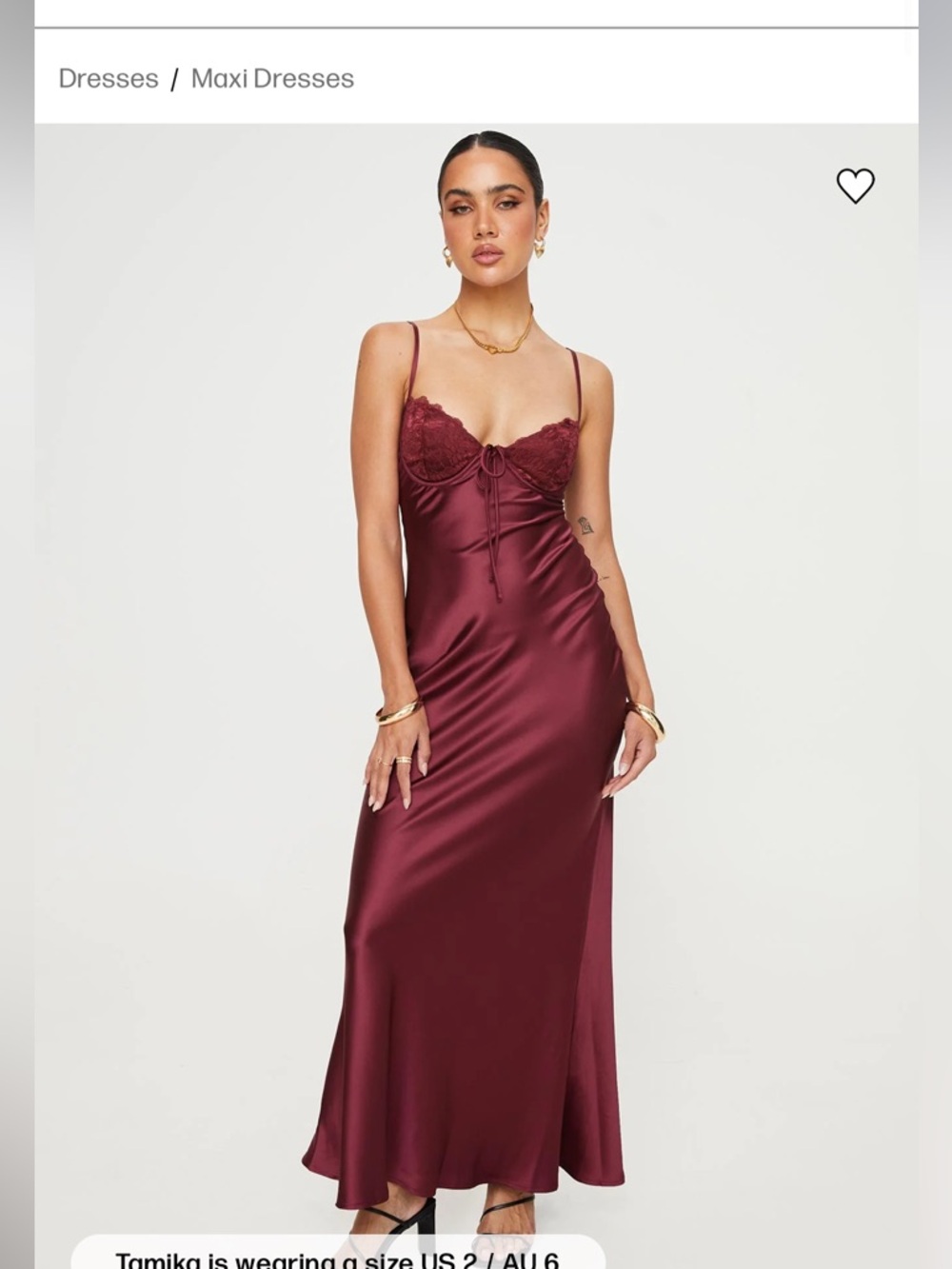 Princess Polly Wine Lace-Trim Satin Slip Maxi Dress